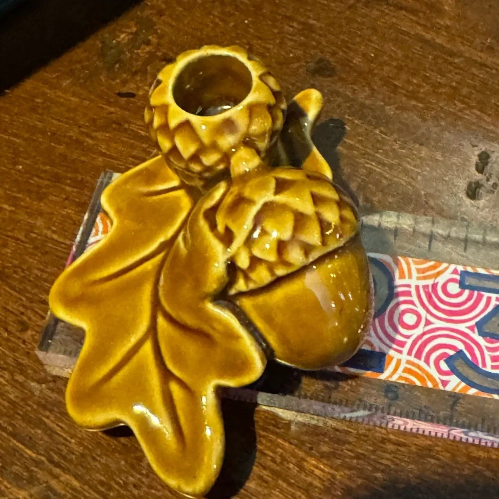 Williams-Sonoma Fall Oak and Acorn on Leaf Taper Candle Holders - Dijon & Brown